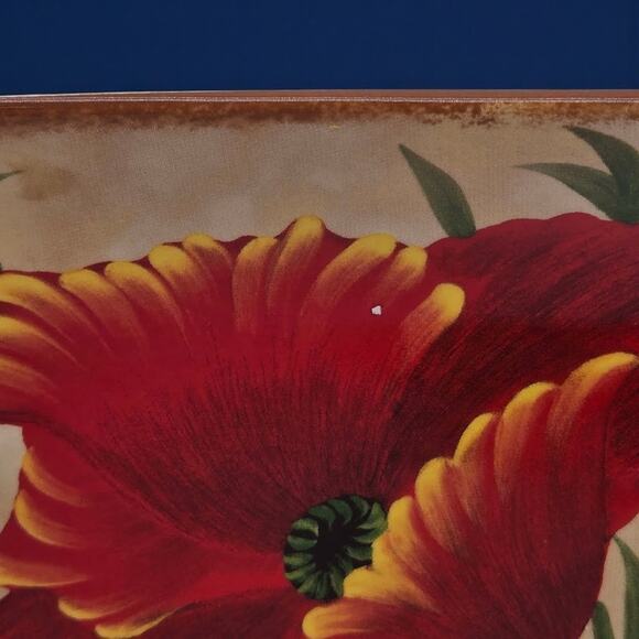 Pier 1 Imports Set/4 Poppies Hand-Painted Earthenware 6" Square Appetizer Plates - Picture 8 of 16